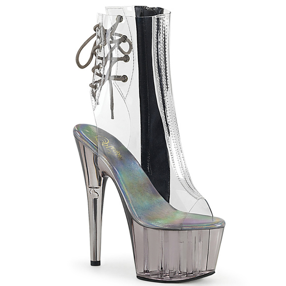 Platform Lace Up Back Clear High Heel Ankle Boots
